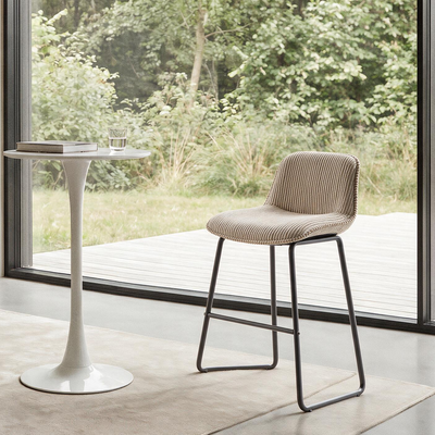 CORIA - Lot de 2 tabourets de bar en métal et velours côtelé gris