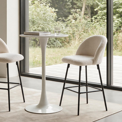 NILSSON - Lot de 2 tabourets de bar en métal et bouclettes blanches