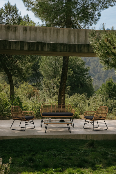 DANANG - Black Metal and Rattan Garden Lounge Set