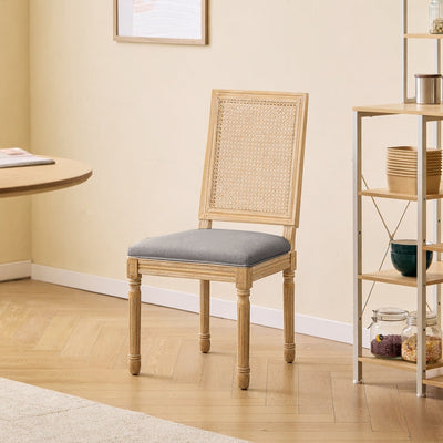Cambridge - Set van 2 houten stoelen met rieten zitting en donkergrijze stoffen bekleding