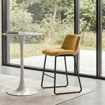 CORIA - Set of 2 Metal and Yellow Fabric Bar Stools