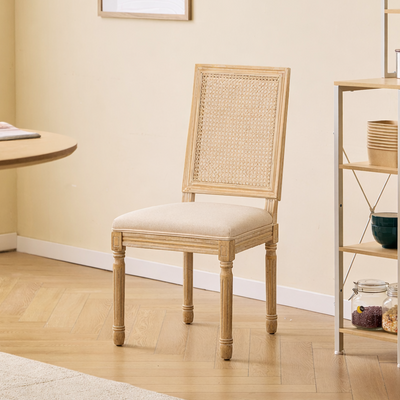 CAMBRIDGE - Set di 2 sedie in legno e paglia di Vienna con seduta in tessuto beige
