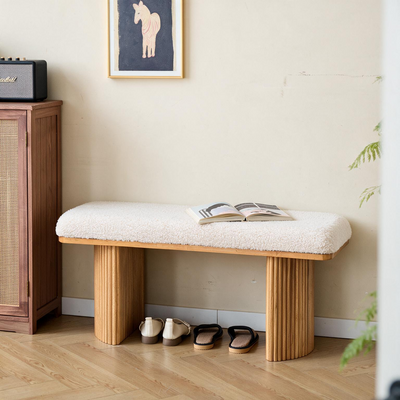 PIREUS - Banc en bois massif et bouclettes blanches