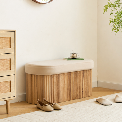 BAOTSU - Panca contenitore in legno e velluto beige