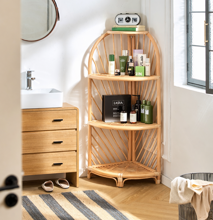 KOLAKA - Etagère d'angle 3 niveaux en rotin naturel – Nordlys