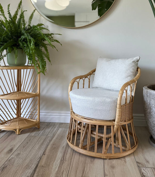 PALOPO - Fauteuil en rotin naturel et tissu beige