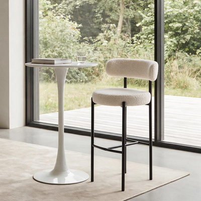 LARS - Lot de 2 tabourets de bar en métal et bouclettes blanches