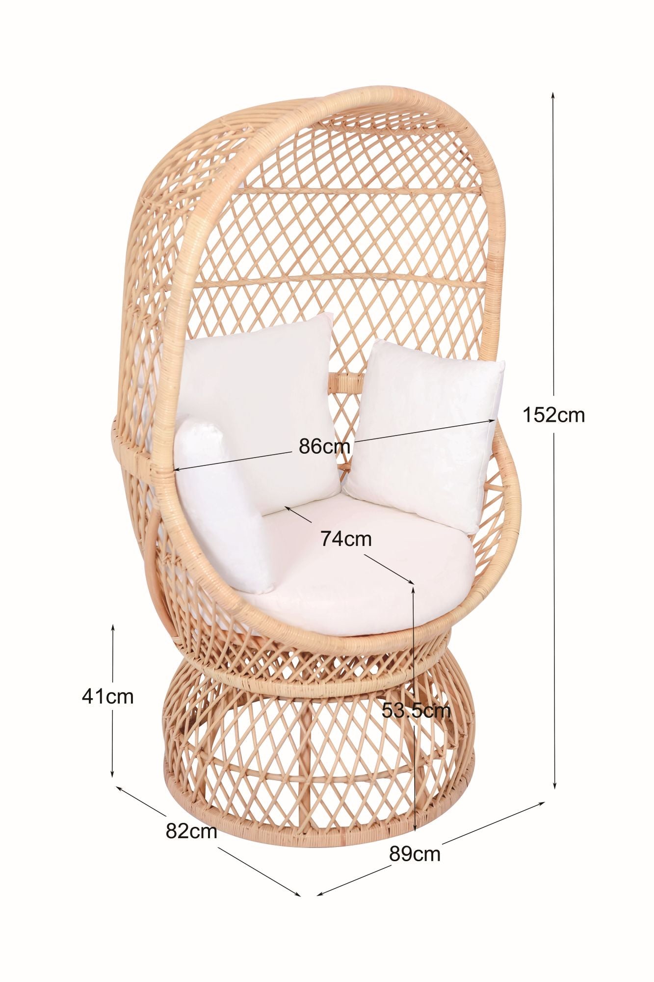 MANADO – Fotel jajeczny z naturalnego rattanu i beżowej tkaniny