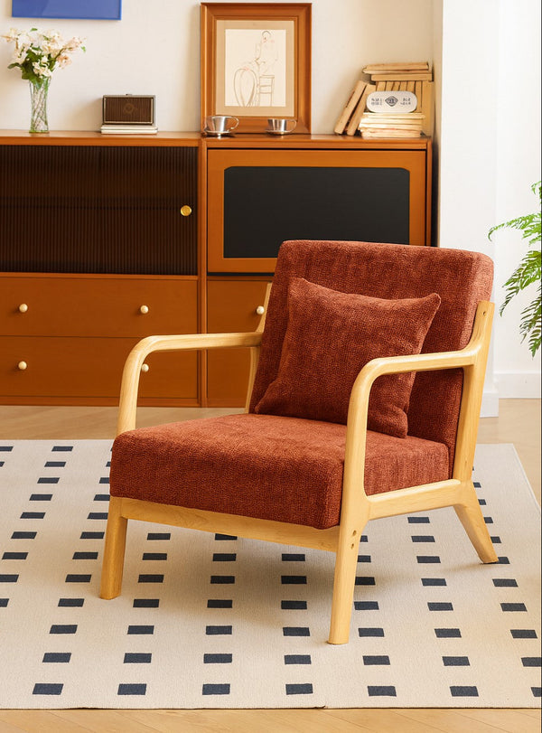 OHAMA - Fauteuil de salon en bois massif et tissu terracotta