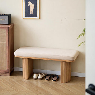 PIREUS - Banc en bois massif et velours beige