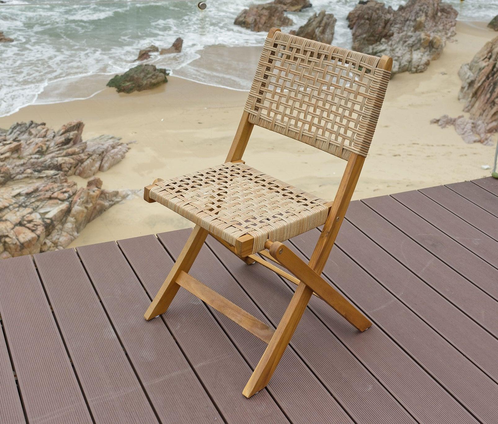Zestaw 2 krzeseł ogrodowych z drewna akacjowego i sznurka