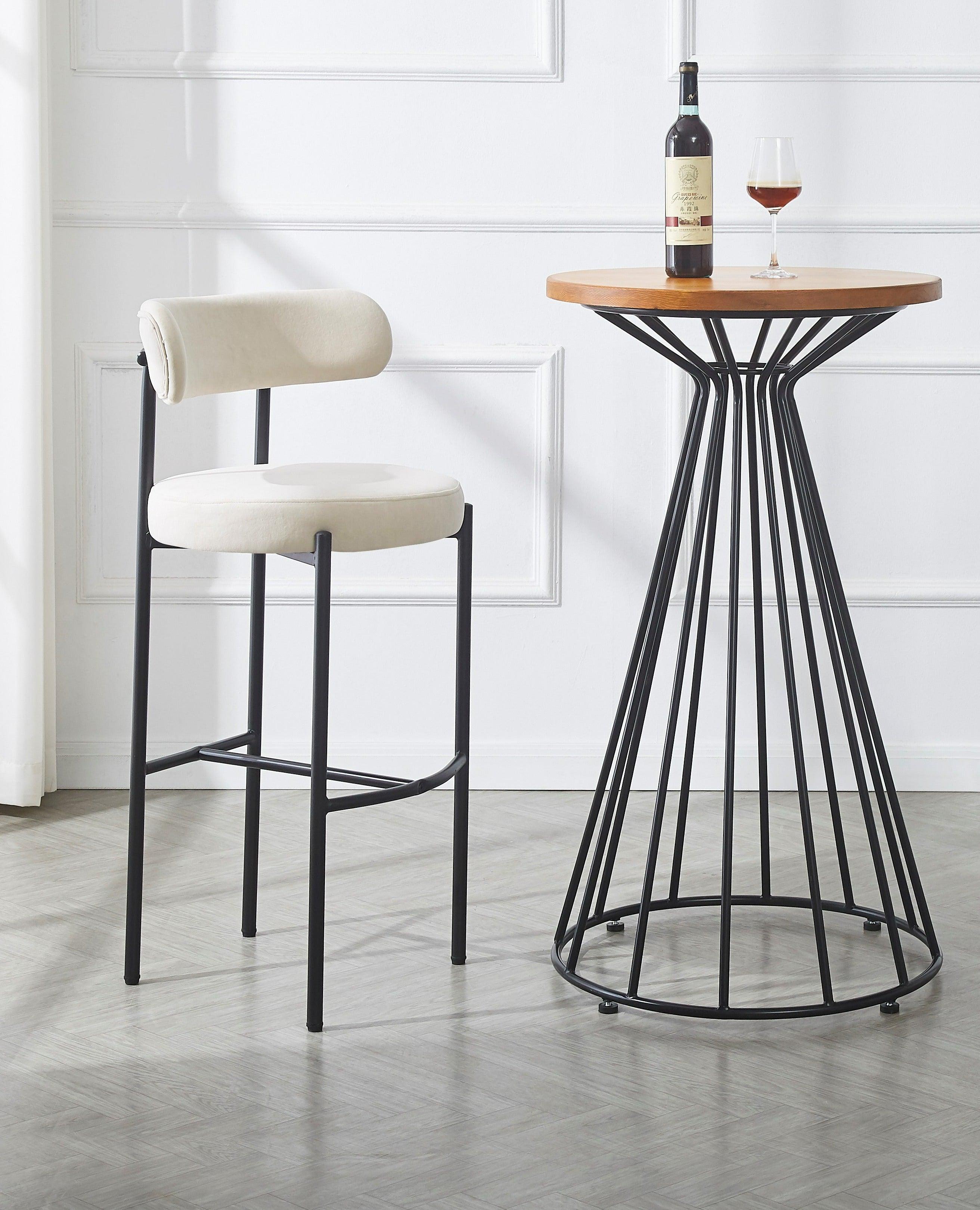 Zestaw 2 stołków barowych z metalu i beżowego aksamitu