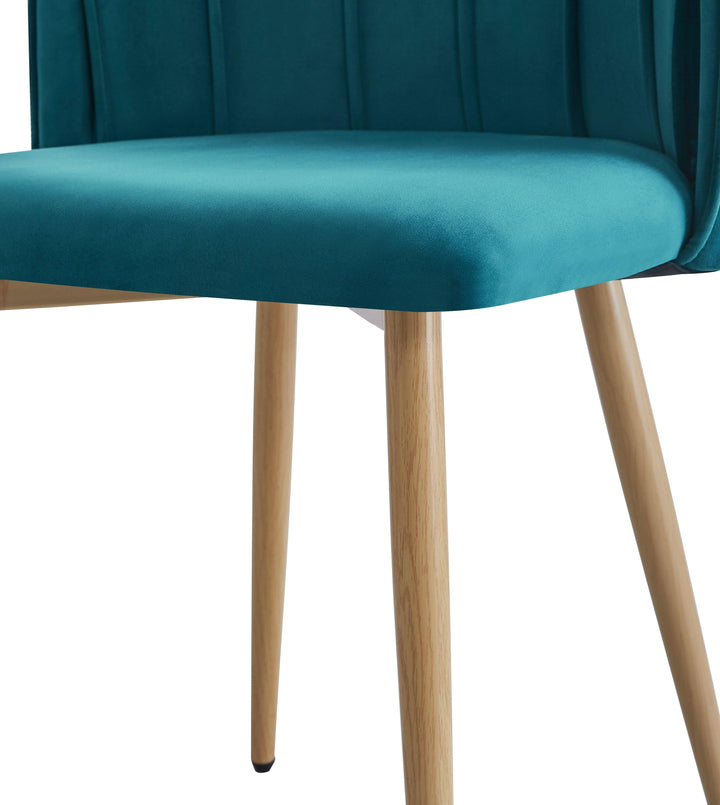 Lot de 2 chaises en métal effet bois et tissu bleu canard