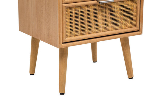 Chiffonnier 3 tiroirs en bois et rotin naturel