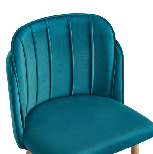 Lot de 2 chaises en métal effet bois et tissu bleu canard