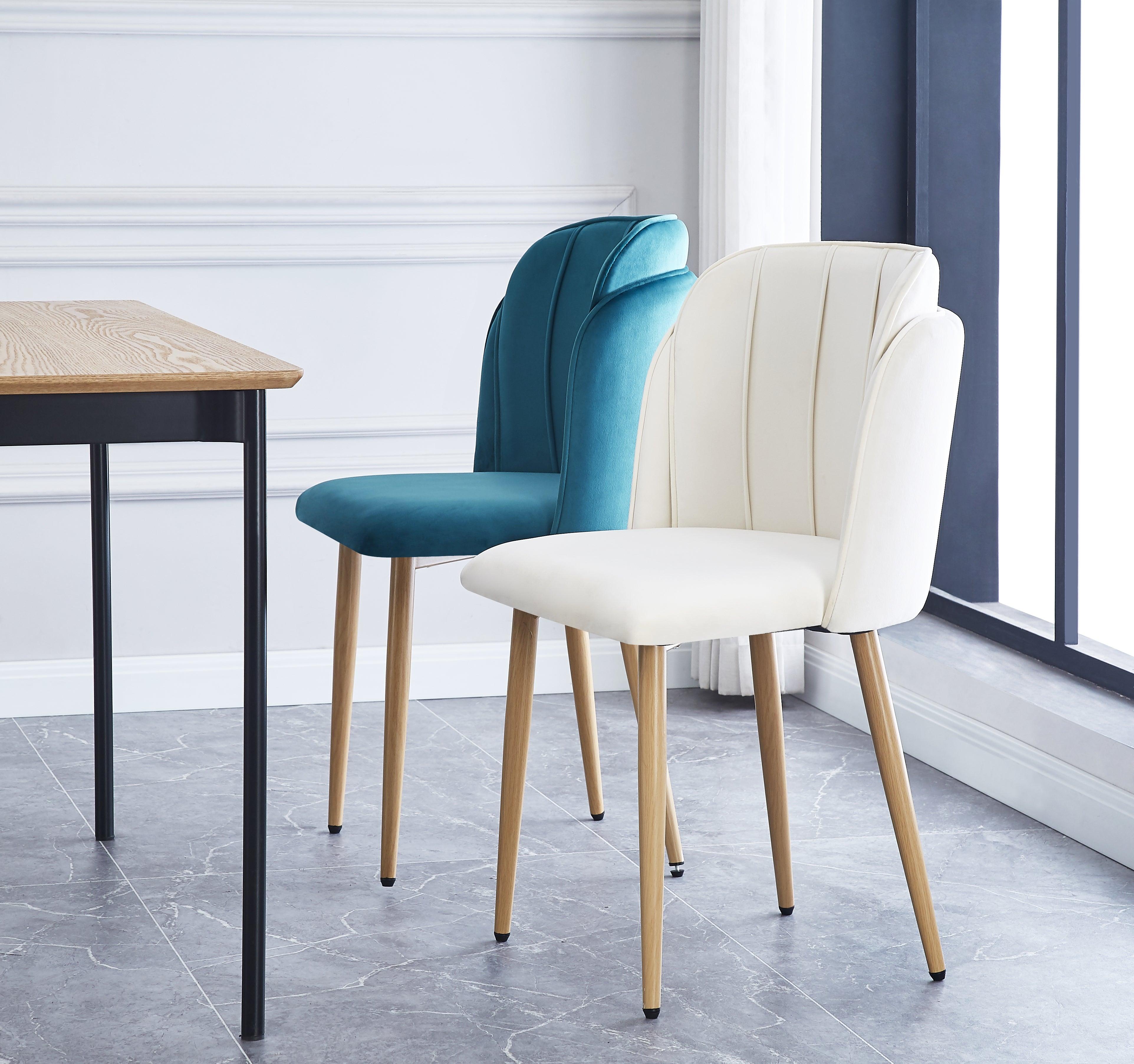 Zestaw 2 krzeseł z metalu imitującego drewno i beżowej tkaniny