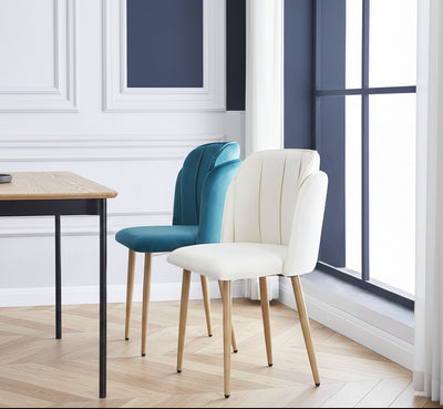 Lot de 2 chaises en métal effet bois et tissu beige