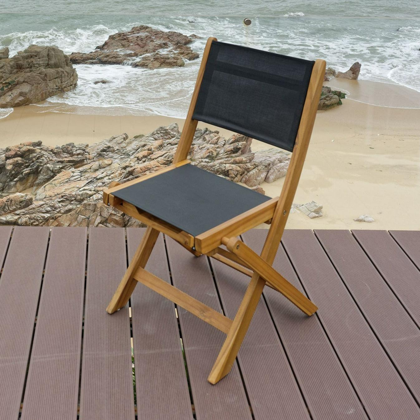 Zestaw 2 krzeseł ogrodowych z akacji i tekstylenu