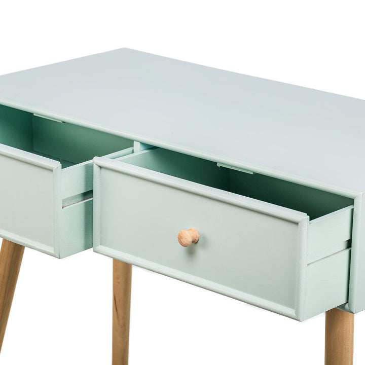 Console 2 tiroirs en bois coloris vert menthe