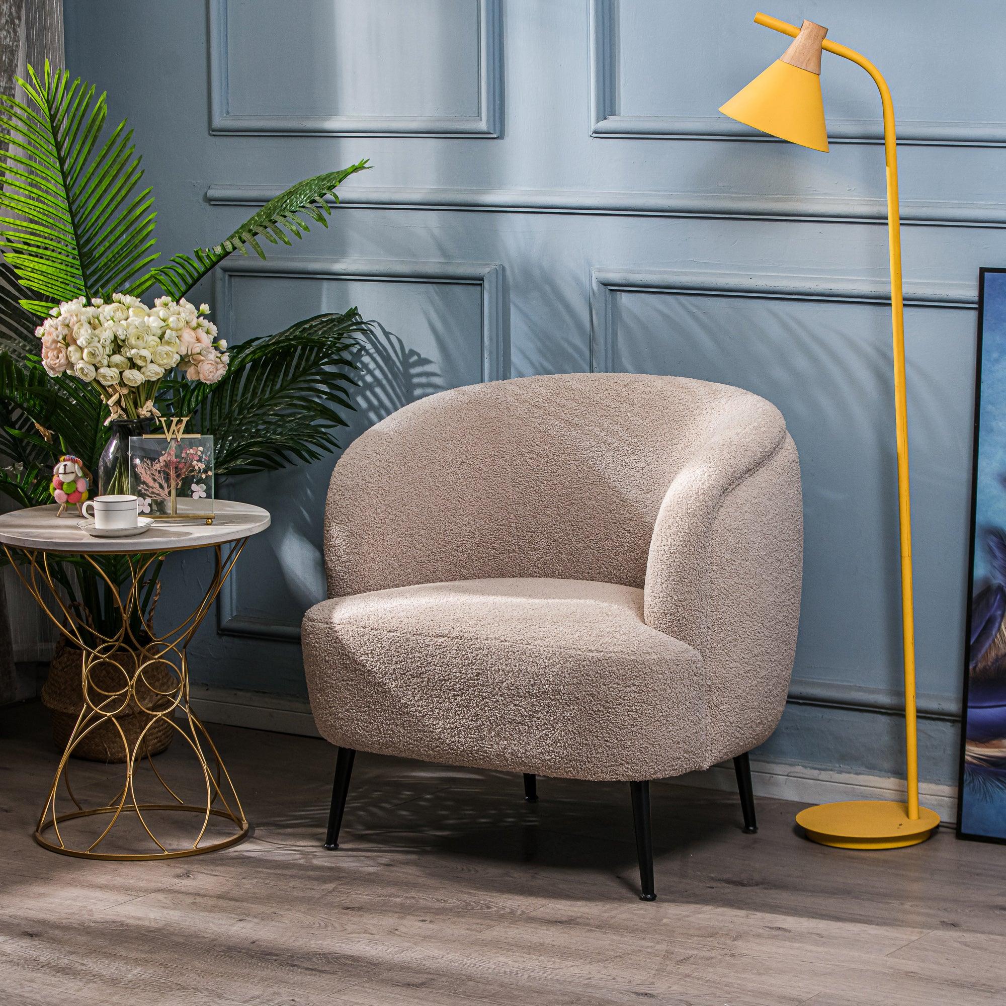 Fotel salonowy z metalu i beżowymi pętelkami